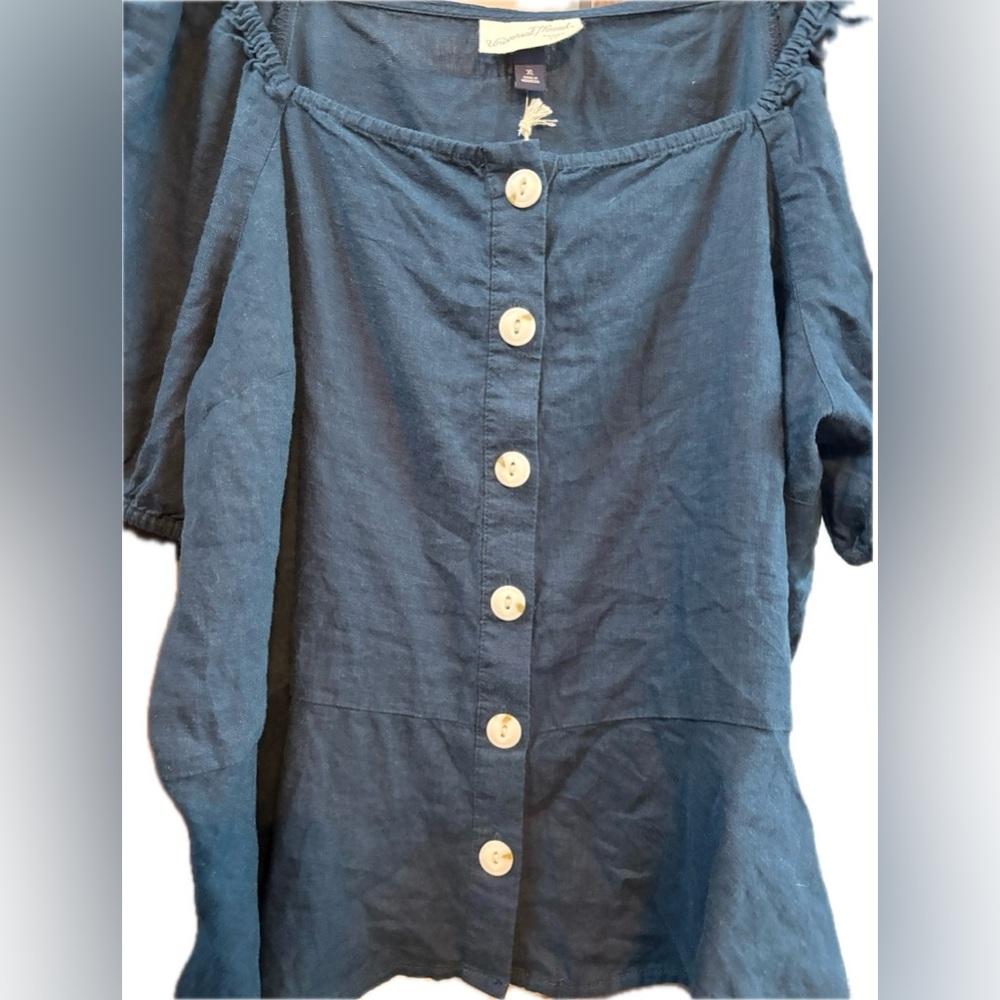 Universal Thread Linen Navy Peplum Button-Up Blouse XL NWT - Picture 8 of 12